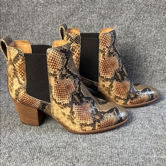 Madewell Snake-Print Ankle Boots in Tan Taupe and Black Size 7.5 - Picture 2 of 16